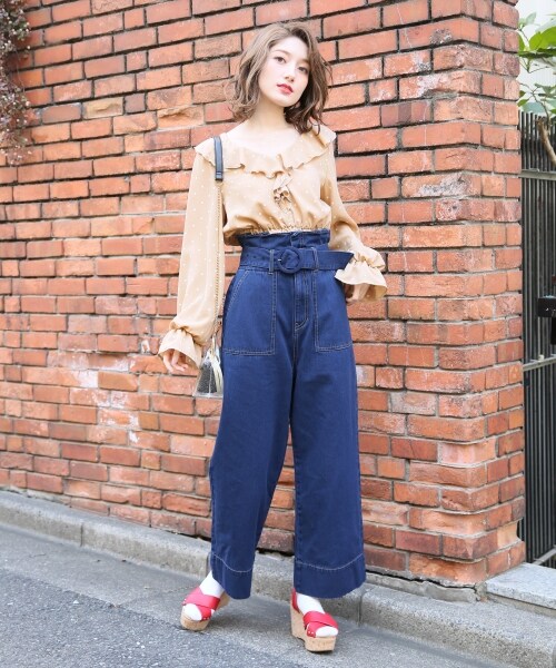 Heather（ヘザー）の「ウエストフリルベイカーワイドパンツ（パンツ・ベージュ/カーキ/ライトブルー/ブルー）」の8枚目の写真