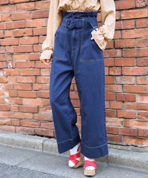 Heather（ヘザー）の「ウエストフリルベイカーワイドパンツ（パンツ・ベージュ/カーキ/ライトブルー/ブルー）」の4枚目の写真