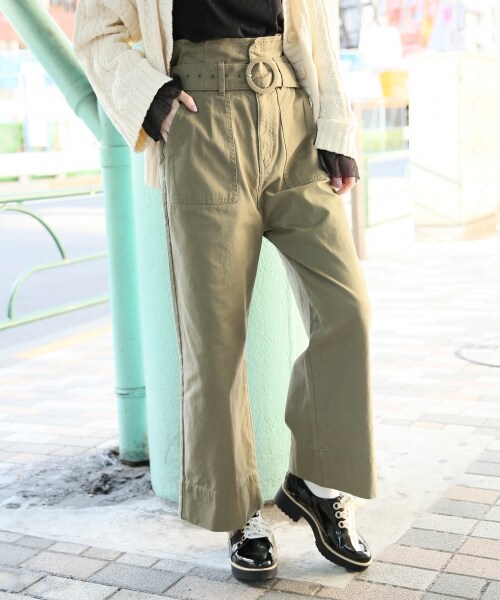 Heather（ヘザー）の「ウエストフリルベイカーワイドパンツ（パンツ・ベージュ/カーキ/ライトブルー/ブルー）」の2枚目の写真