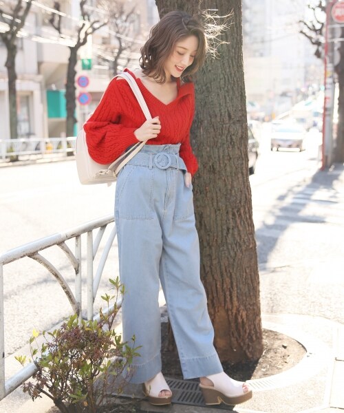 Heather（ヘザー）の「ウエストフリルベイカーワイドパンツ（パンツ・ベージュ/カーキ/ライトブルー/ブルー）」の7枚目の写真