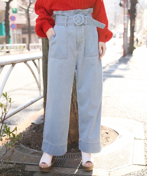 Heather（ヘザー）の「ウエストフリルベイカーワイドパンツ（パンツ・ベージュ/カーキ/ライトブルー/ブルー）」の3枚目の写真