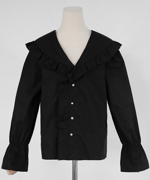 DHOLIC（ディーホリック）の「フリルワイドカラーブラウス（シャツ/ブラウス・レディース・ホワイト/ブラック・FREE）」の2枚目の写真