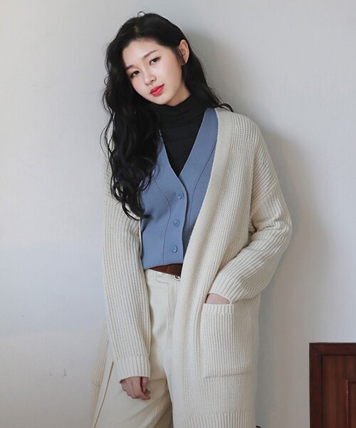 DHOLIC（ディーホリック）の「ポケットオープンニットカーディガン（カーディガン/ボレロ・レディース・ベージュ/ホワイト/その他/ブルー・FREE）」の2枚目の写真