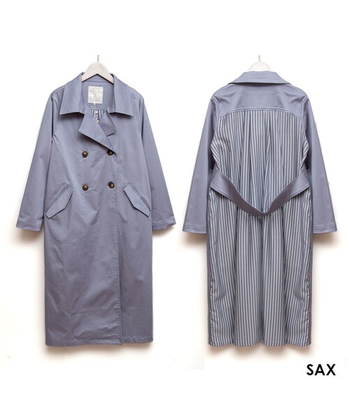 Sheson(シーズン)の「Sheson(シーズン)バック異素材切替えトレンチコート(トレンチコート・レディース・ベージュ/ネイビー/サックス・FREE)」の2枚目の写真
