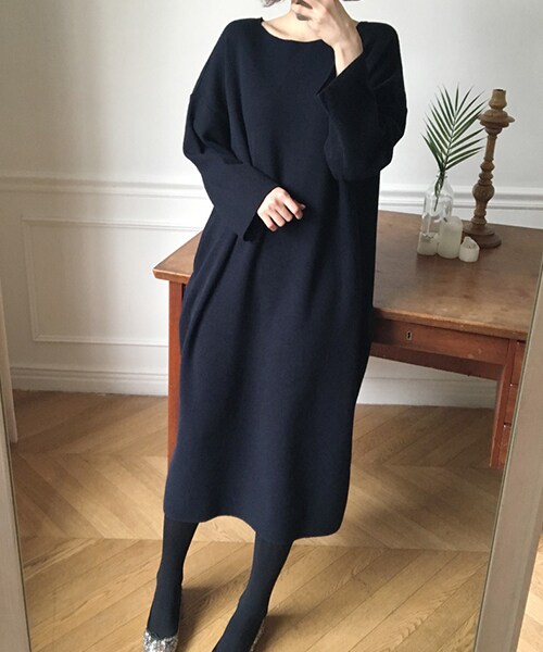 DHOLIC（ディーホリック）の「ボートネックニットロングワンピース（ワンピース・レディース・グレー/ブラック/ベージュ・FREE）」の2枚目の写真