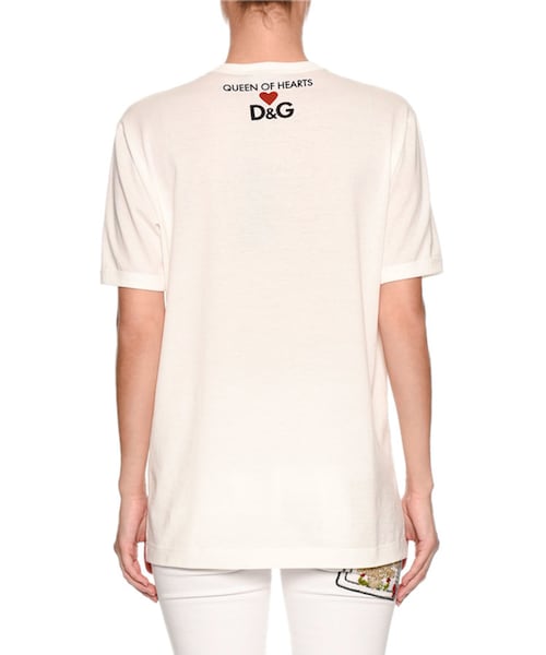 DOLCE & GABBANA レディース ハート ラインストーン Tシャツ Dolce & Gabbana Lamore E Bellezza Crewneck T-shirt