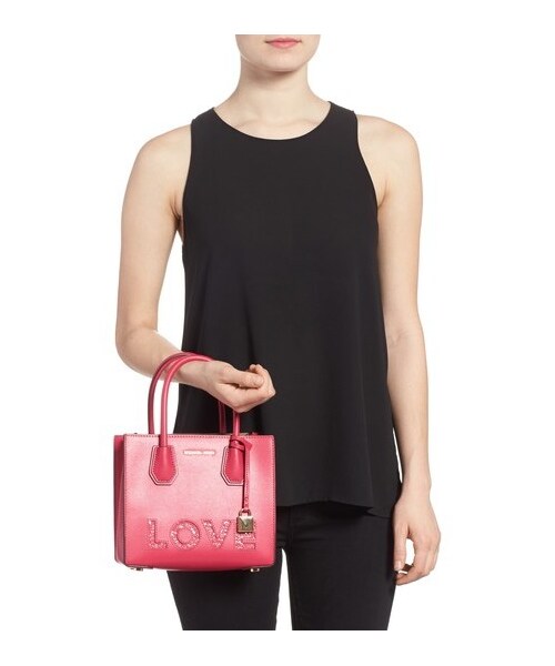 MICHAEL KORS（マイケルコース）の「Michael Kors Medium Mercer Messenger Leather Tote（ショルダーバッグ・レディース・Black/Pink・One Size）」の7枚目の写真