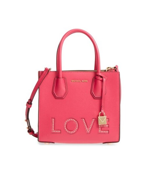 MICHAEL KORS（マイケルコース）の「Michael Kors Medium Mercer Messenger Leather Tote（ショルダーバッグ・レディース・Black/Pink・One Size）」の2枚目の写真