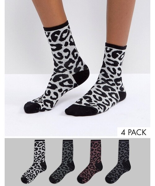 Vero Moda,Vero Moda Leopard Print 4 Pack Socks - WEAR