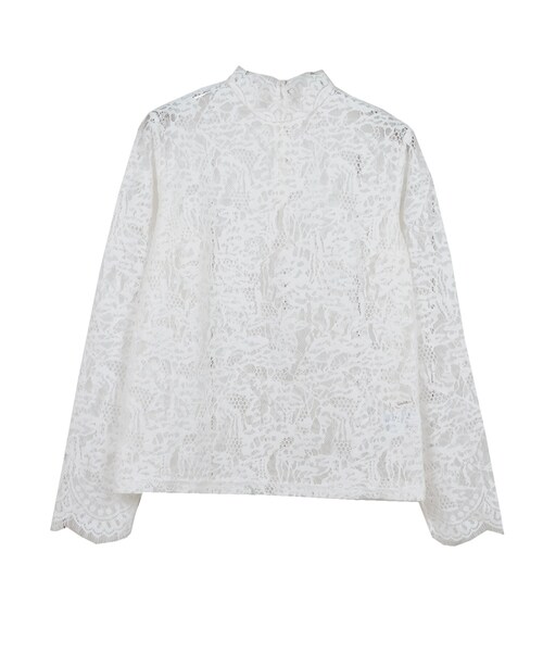 STYLEBLOCK（スタイルブロック）の「ラッセルレースハイネックトップス（シャツ/ブラウス・レディース・ホワイト/ベージュ/サックスブルー/ブラック・M）」の2枚目の写真