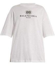 BALENCIAGA | BALENCIAGA Logo-print dropped-shoulder cotton T-shirt(Tシャツ/カットソー)