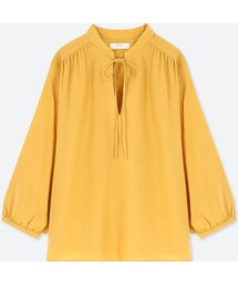 UNIQLO | リネンブレンドギャザーブラウス（7分袖）(シャツ/ブラウス)
