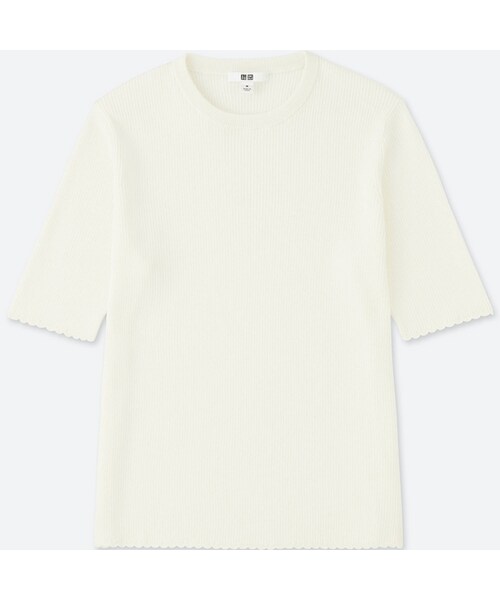 UNIQLO（ユニクロ）の「UVカットリブクルーネックセーター（5分袖）（ニット/セーター・レディース・LIGHT ORANGE 21/GRAY 03/OFF WHITE 01/BLACK 09/NAVY 69/BLUE 62・XXL/3XL/M/L/XS/S/XL）」の2枚目の写真