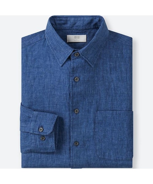 UNIQLO（ユニクロ）の「プレミアムリネンシャツ（長袖）（シャツ/ブラウス・メンズ・BLUE 61/BLUE 66/NAVY 69/BLUE 68/WHITE 00・XXL/L/XS/S/3XL/M/4XL/XL）」の2枚目の写真