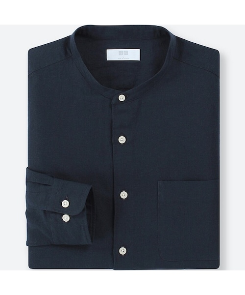 UNIQLO（ユニクロ）の「リネンコットンスタンドカラーシャツ（長袖）＋EC（シャツ/ブラウス・メンズ・BEIGE 31/BLUE 67/BLUE 61/NAVY 69/WHITE 00/OLIVE 56・M/XS/S/3XL/4XL/XXL/XL/L）」の6枚目の写真