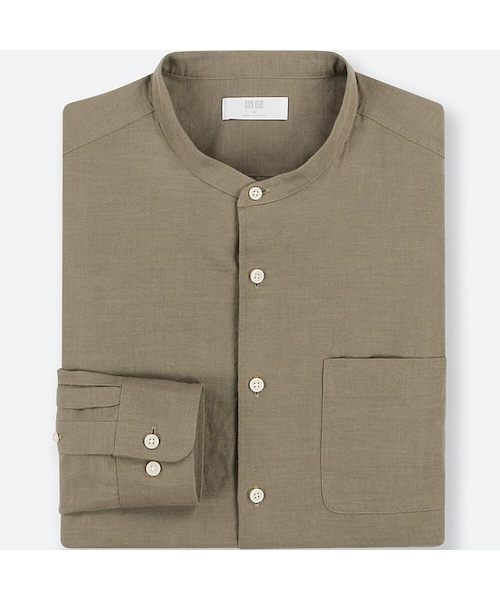 UNIQLO（ユニクロ）の「リネンコットンスタンドカラーシャツ（長袖）＋EC（シャツ/ブラウス・メンズ・BEIGE 31/BLUE 67/BLUE 61/NAVY 69/WHITE 00/OLIVE 56・M/XS/S/3XL/4XL/XXL/XL/L）」の3枚目の写真