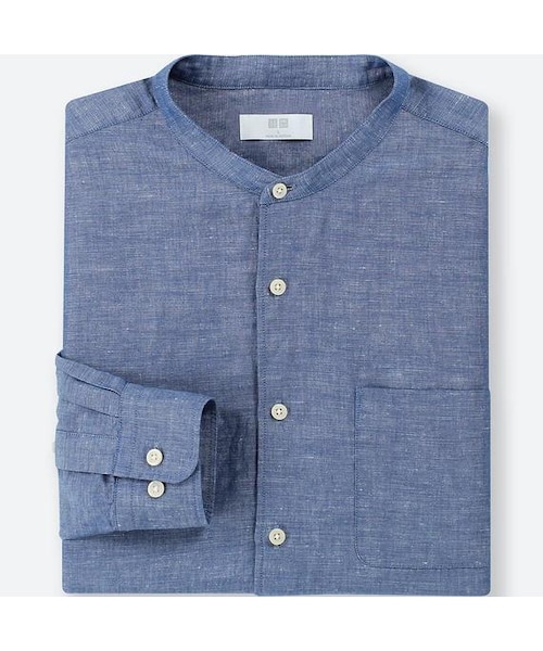 UNIQLO（ユニクロ）の「リネンコットンスタンドカラーシャツ（長袖）＋EC（シャツ/ブラウス・メンズ・BEIGE 31/BLUE 67/BLUE 61/NAVY 69/WHITE 00/OLIVE 56・M/XS/S/3XL/4XL/XXL/XL/L）」の4枚目の写真