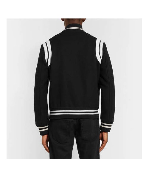 Saint Laurent（サンローラン）の「Saint Laurent Leather-Trimmed Wool-Blend Bomber Jacket（ライダースジャケット・メンズ・Black・It54/It50/It56/It44/It46）」の3枚目の写真