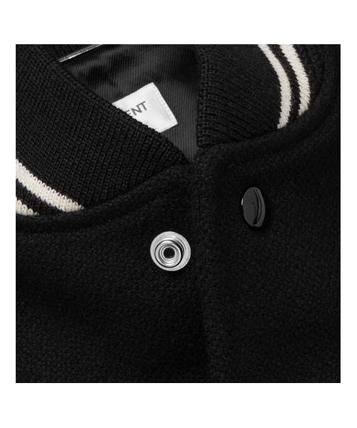 Saint Laurent（サンローラン）の「Saint Laurent Leather-Trimmed Wool-Blend Bomber Jacket（ライダースジャケット・メンズ・Black・It54/It50/It56/It44/It46）」の2枚目の写真