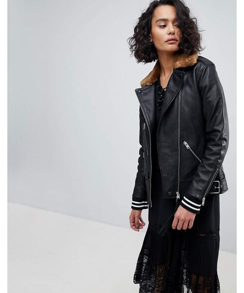 oversized biker jacket with fur