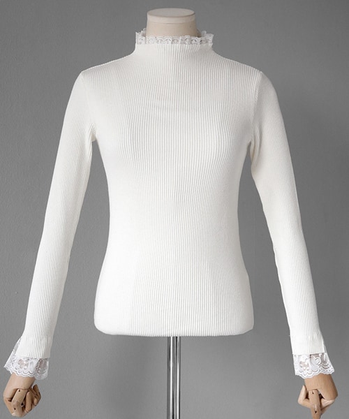 DHOLIC(ディーホリック)の「レースヘムスリムTシャツ(Tシャツ/カットソー・レディース・ブラック/グレー/ホワイト/その他・FREE)」の2枚目の写真