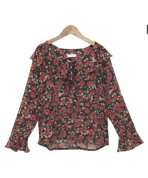 Dailyabout（デイリーアバウト）の「フリルポイントフラワー柄ブラウス（シャツ/ブラウス・レディース・ホワイト/ブラック・FREE）」の2枚目の写真