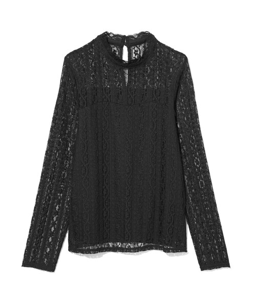 GRL（グレイル）の「フラワーレースプチハイネックトップス（シャツ/ブラウス・レディース・オフホワイト/ブラック/ブルー/ピンク/グリーン/ラベンダー・M）」の2枚目の写真