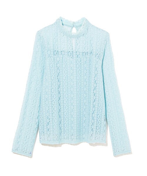 GRL（グレイル）の「フラワーレースプチハイネックトップス（シャツ/ブラウス・レディース・オフホワイト/ブラック/ブルー/ピンク/グリーン/ラベンダー・M）」の4枚目の写真