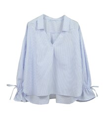 STYLEBLOCK | 先染めストライプリボンボリュームスリーブスキッパーブラウス(シャツ/ブラウス)