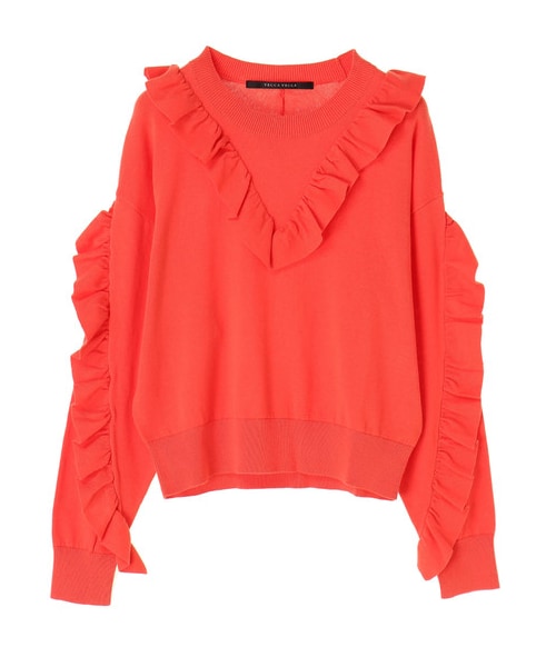 YECCA VECCA（イェッカヴェッカ）の「【先行予約】ラッフルニットプルオーバー（トップス・ライトグレー/オレンジ/イエロー/ネイビー・F）」の9枚目の写真