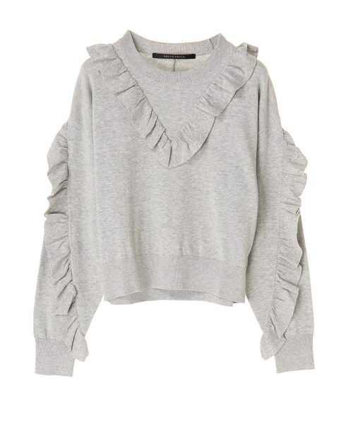 YECCA VECCA（イェッカヴェッカ）の「【先行予約】ラッフルニットプルオーバー（トップス・ライトグレー/オレンジ/イエロー/ネイビー・F）」の8枚目の写真