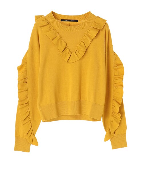 YECCA VECCA（イェッカヴェッカ）の「【先行予約】ラッフルニットプルオーバー（トップス・ライトグレー/オレンジ/イエロー/ネイビー・F）」の10枚目の写真