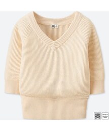 UNIQLO | コットンクロップドVネックセーター（7分袖）＋E(ニット/セーター)