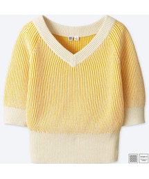 UNIQLO | コットンクロップドVネックセーター（7分袖）＋E(ニット/セーター)