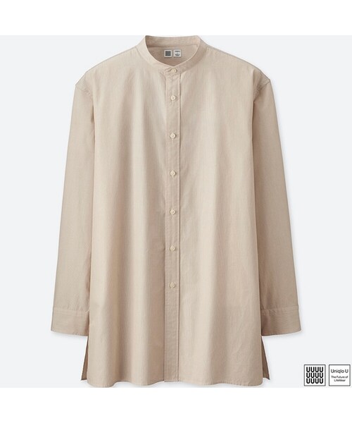 UNIQLO（ユニクロ）の「ストライプスタンドカラーシャツ（長袖）＋E（シャツ/ブラウス・メンズ・BLUE 68/BROWN 35・M/XL/XXL/L/S）」の2枚目の写真