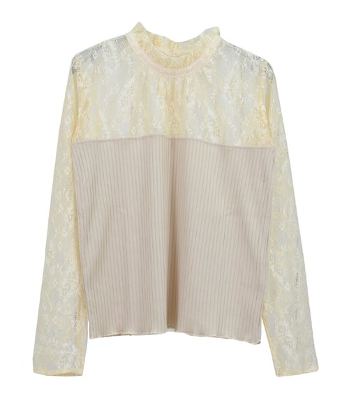 STYLEBLOCK（スタイルブロック）の「リブレース切替トップス（Tシャツ/カットソー・レディース・ホワイト/ベージュ/ピンク/ブラック・M）」の3枚目の写真