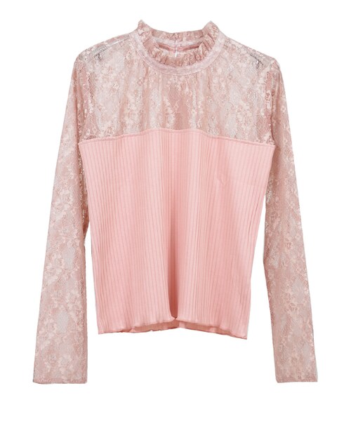 STYLEBLOCK（スタイルブロック）の「リブレース切替トップス（Tシャツ/カットソー・レディース・ホワイト/ベージュ/ピンク/ブラック・M）」の4枚目の写真