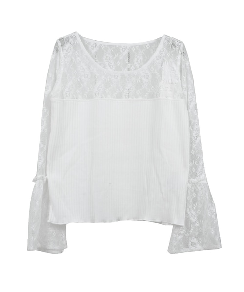 STYLEBLOCK（スタイルブロック）の「レース切替フレアスリーブトップス（Tシャツ/カットソー・レディース・ホワイト/ベージュ/ピンク/ブラック・M）」の2枚目の写真