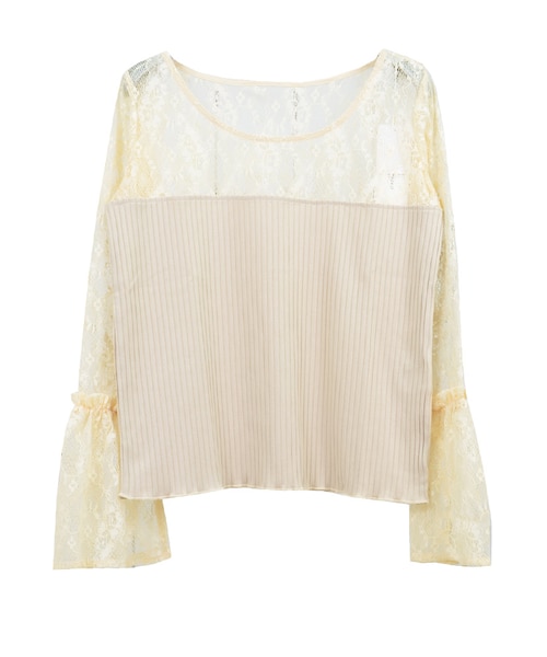 STYLEBLOCK（スタイルブロック）の「レース切替フレアスリーブトップス（Tシャツ/カットソー・レディース・ホワイト/ベージュ/ピンク/ブラック・M）」の3枚目の写真