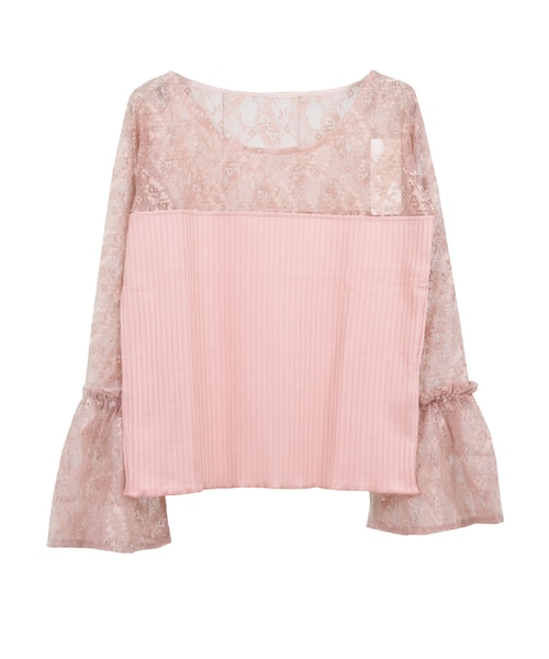 STYLEBLOCK（スタイルブロック）の「レース切替フレアスリーブトップス（Tシャツ/カットソー・レディース・ホワイト/ベージュ/ピンク/ブラック・M）」の4枚目の写真