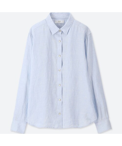 UNIQLO（ユニクロ）の「プレミアムリネンシャツ（長袖）（シャツ/ブラウス・レディース・LIGHT GRAY 02/PURPLE 71/BLUE 61/PINK 11/NAVY 69/WHITE 00/GREEN 53・L/M/S/XL/3XL/XS/XXL）」の5枚目の写真
