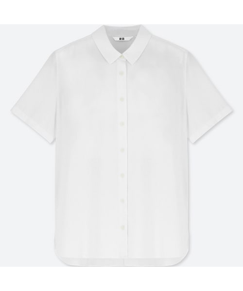 UNIQLO（ユニクロ）の「レーヨンエアリーブラウス（半袖）（シャツ/ブラウス・レディース・BLUE 61/PINK 10/NAVY 69/WHITE 00/OLIVE 57・M/XXL/L/3XL/S/XL/XS）」の2枚目の写真