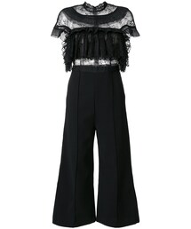 self-portrait | Self-Portrait - ラッフルトリム ジャンプスーツ - women - ポリエステル/ポリアミド/ビスコース - 8(つなぎ/オールインワン)