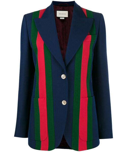 GUCCI グッチ 紺ブレ ストライプダブルブレザー テーラードジャケット GUCCI（グッチ）の「Gucci - ストライプ ブレザー - women - キュプラ