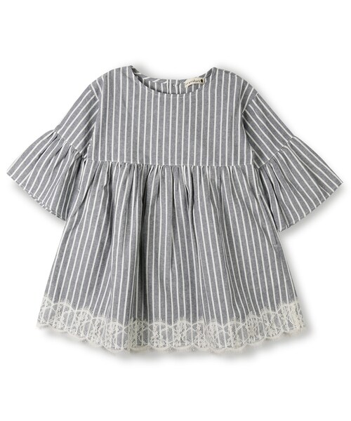 BRANSHES（ブランシェス）の「オックス先染めストライプワンピース（ワンピース・キッズ・ブルー/グレー・80-150）」の2枚目の写真