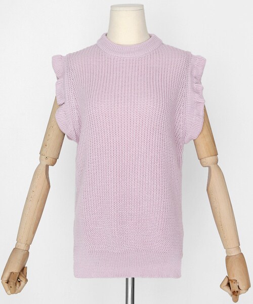 DHOLIC（ディーホリック）の「ショルダーフリルニットベスト（ベスト・レディース・グリーン/ベージュ/ピンク/ブラック/ブルー・FREE）」の5枚目の写真