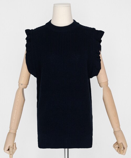 DHOLIC（ディーホリック）の「ショルダーフリルニットベスト（ベスト・レディース・グリーン/ベージュ/ピンク/ブラック/ブルー・FREE）」の2枚目の写真