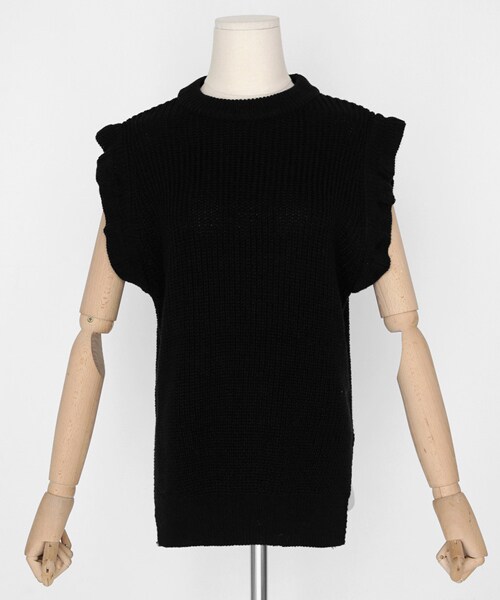 DHOLIC（ディーホリック）の「ショルダーフリルニットベスト（ベスト・レディース・グリーン/ベージュ/ピンク/ブラック/ブルー・FREE）」の4枚目の写真