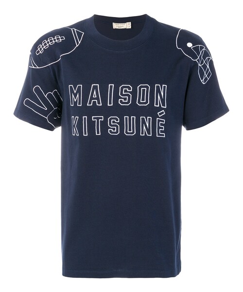 Maison Kitsune(メゾンキツネ)の「Maison Kitsuné - ロゴプリント Tシャツ - men - コットン - XS(Tシャツ/カットソー・メンズ・ブルー・XS)」の1枚目の写真