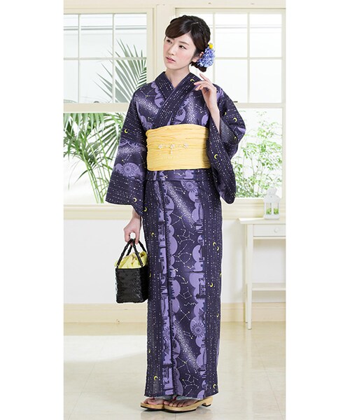 浴衣屋さん.com（ユカタヤサンドットコム）の「浴衣+しわ兵児帯+下駄の３点セット（浴衣・レディース・ブルー系・FREE）」の2枚目の写真